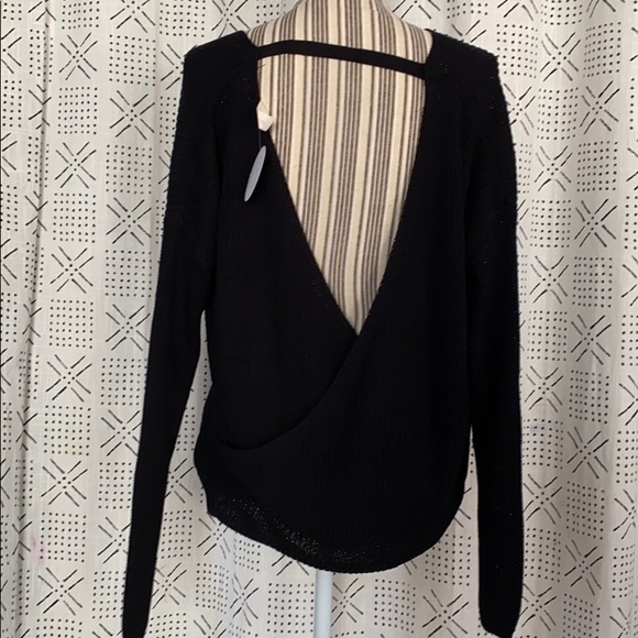 Black Knit Deep V Open Back Sweater - Picture 6 of 6